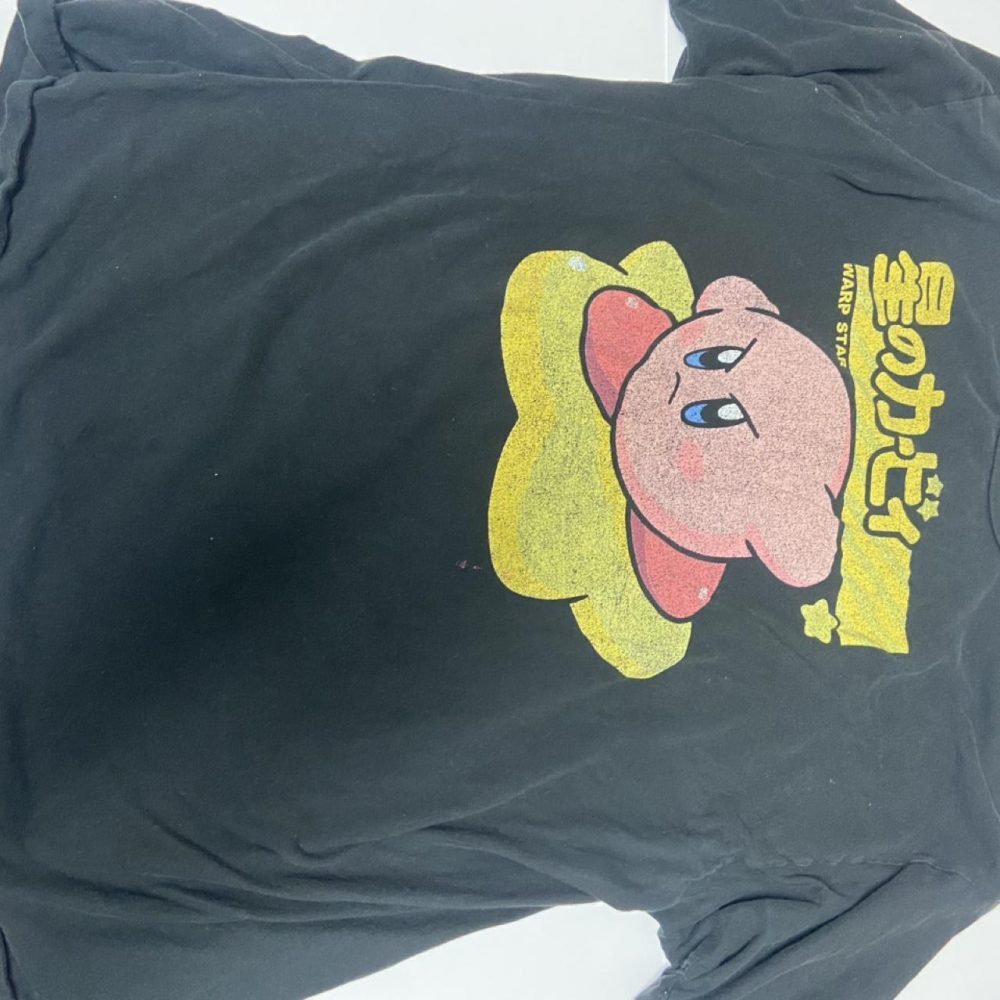 Black Kirby tee with pink Kirby character graphic and yellow text #gaming #retro